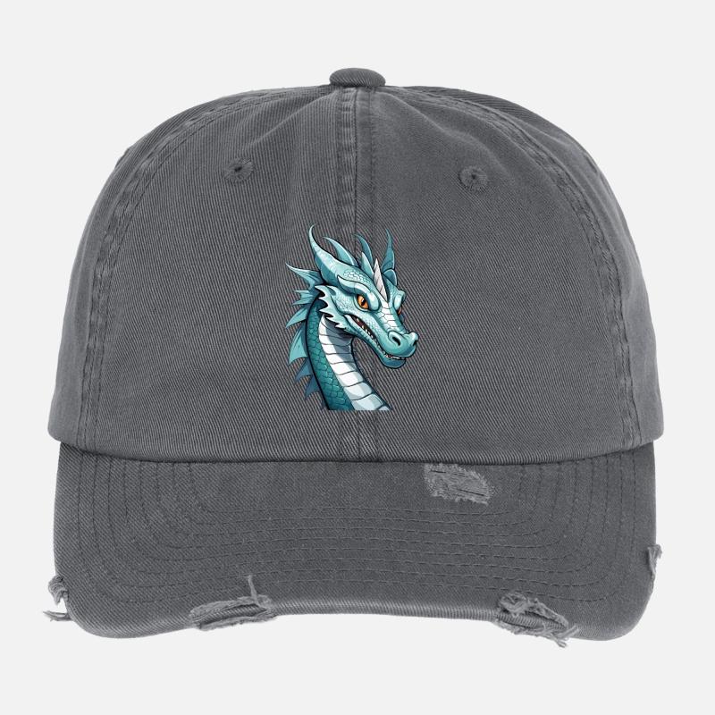 Cobalt Dragon Head Art Flexfit Vintage Destroyed Cap