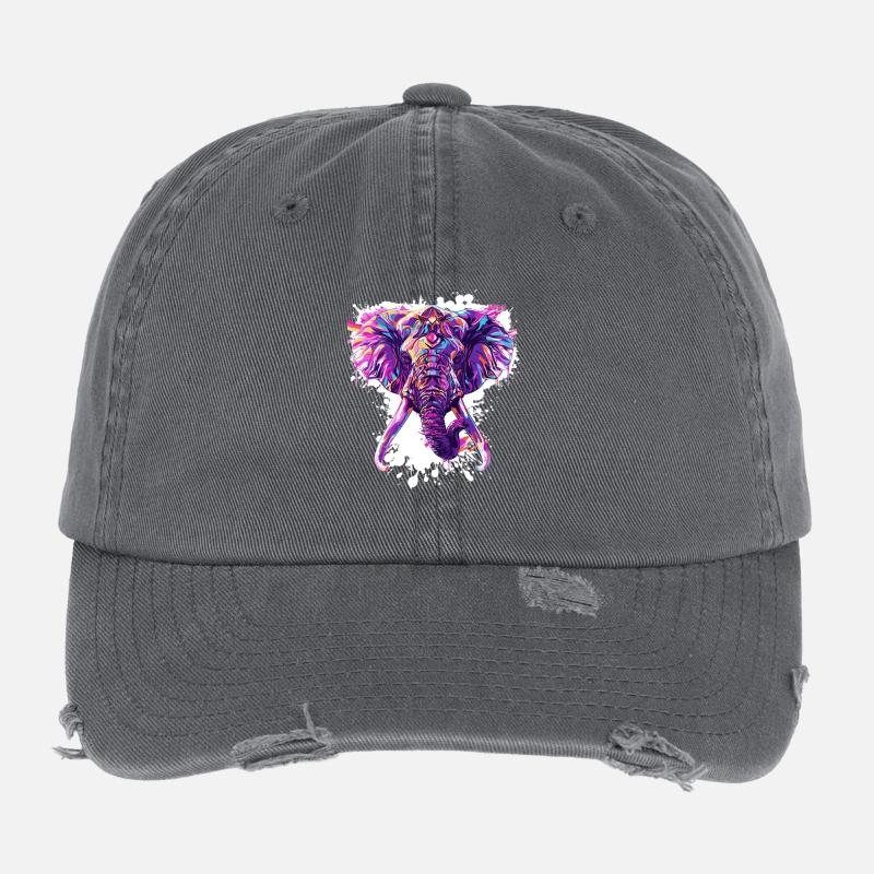 Bunter Elefantenkopf Neon-Splash Flexfit Vintage Destroyed Cap