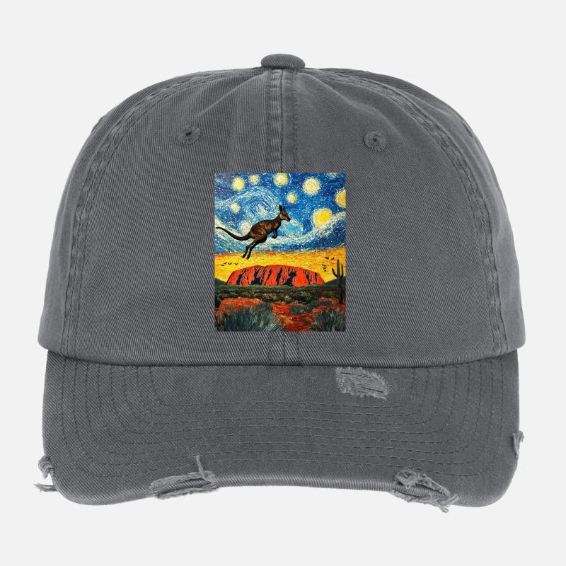 Kangeru Australia Van Gogh Style Starry Night Flexfit Vintage Destroyed Cap