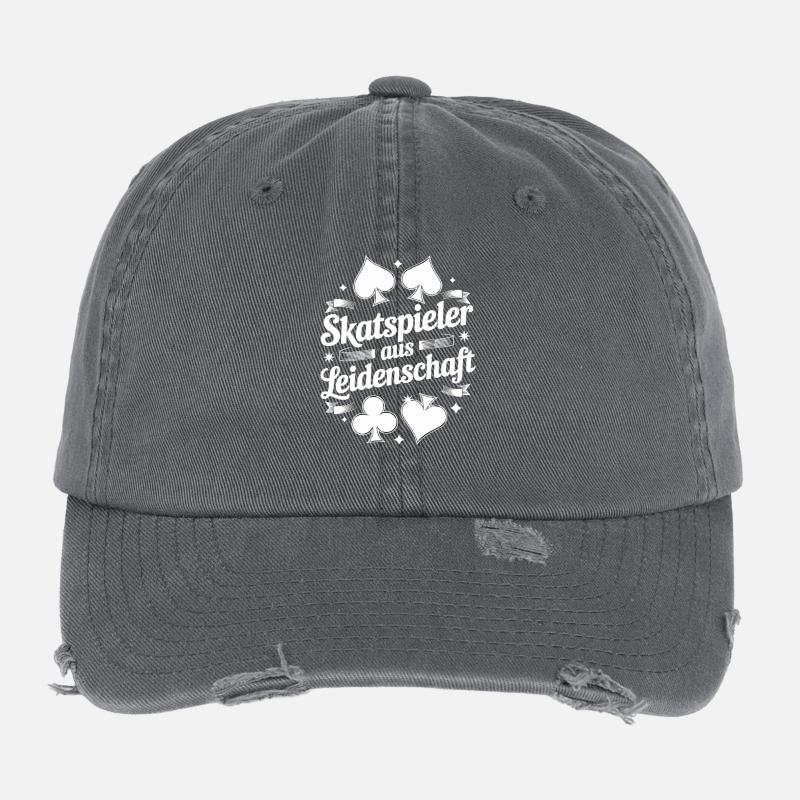 Passionate Skat Player Heart Spades Diamonds Flexfit Vintage Destroyed Cap