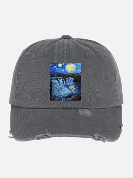 Niagara Falls Van Gogh Style Starry Night - Flexfit Vintage Destroyed Cap - dark grey - Front