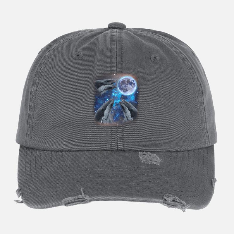 Drei Buckelwale heulen den Mond an. Seltsames Meme Flexfit Vintage Destroyed Cap