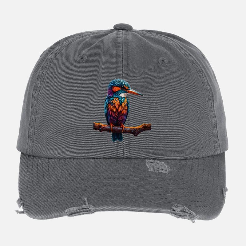 Bunter Eisvogel auf Ast Flexfit Vintage Destroyed Cap
