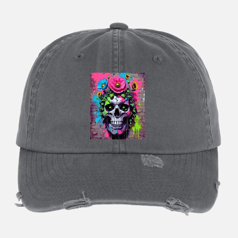 fleurs de crâne Casquette vintage effet usé Flexfit