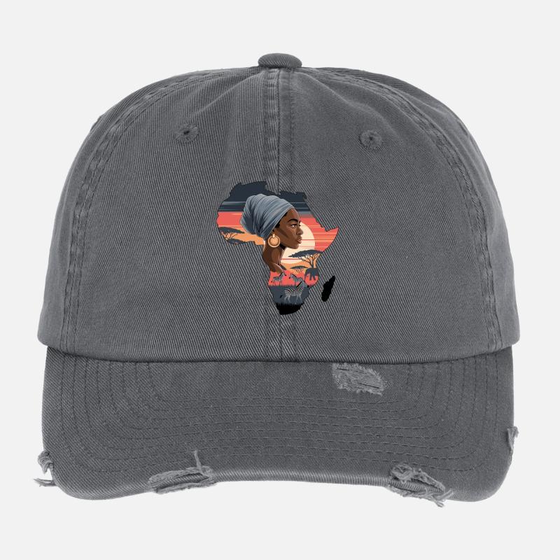  Afrika Kontinent Silhouette Afrofrau Profil Flexfit Vintage Destroyed Cap