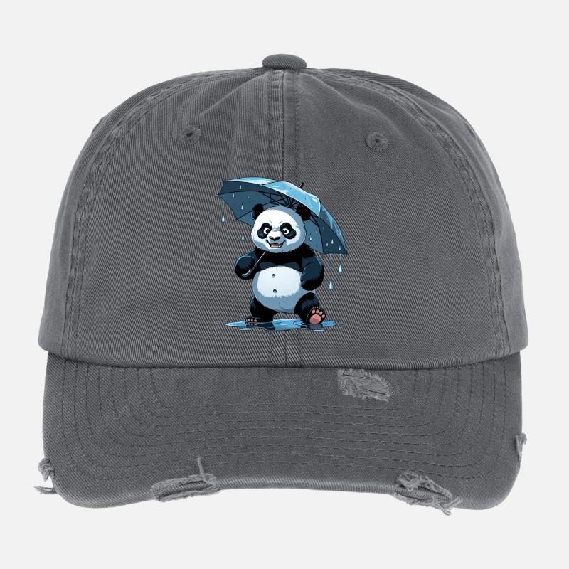Panda Unter Regenschirm Flexfit Vintage Destroyed Cap