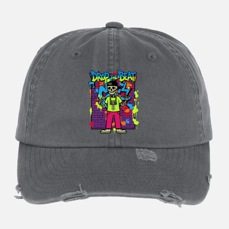 Drop the Beat – Neon Skeleton Rapper Graffiti 90s Flexfit Vintage Destroyed Cap