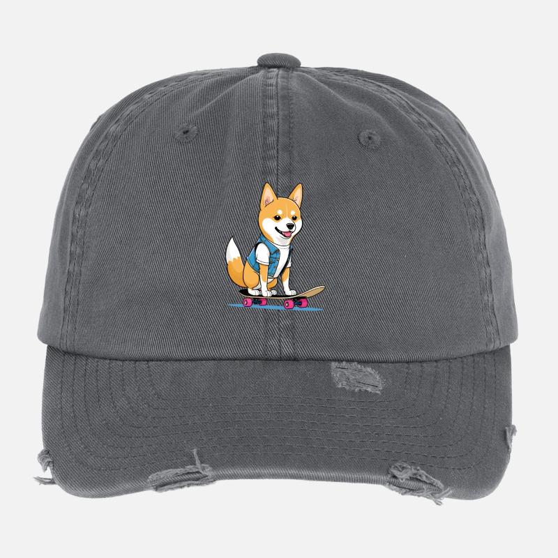 Corgi Skateboard Denim Look Flexfit Vintage Destroyed Cap