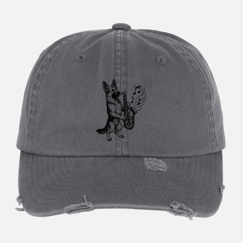 Saxophone German Shepherd Art Flexfit Vintage Destroyed Cap