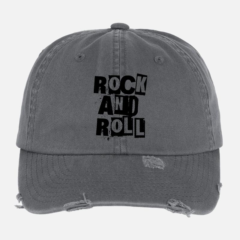 Rock and Roll cut out Typography Design Flexfit Vintage Destroyed Cap