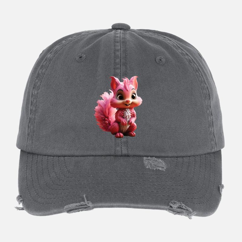 Cute Pink Squirrel – Cartoon Style Flexfit Vintage Destroyed Cap