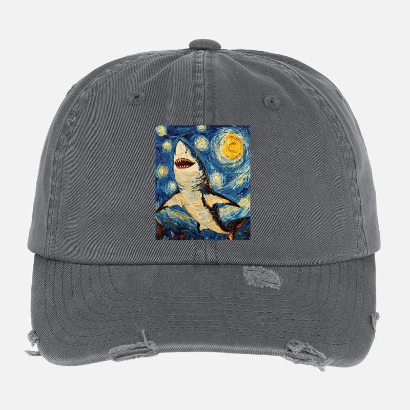 Requin Poisson Style Van Gogh Nuit étoilée Casquette vintage effet usé Flexfit