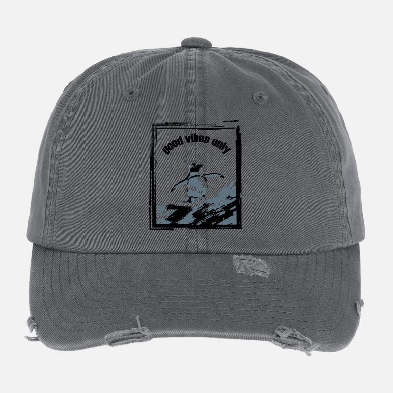 Pinguin Surfbrett Kunstdruck Flexfit Vintage Destroyed Cap
