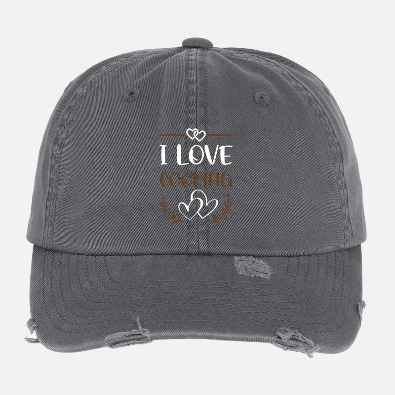 I Love Cooking Heart Design Flexfit Vintage Destroyed Cap