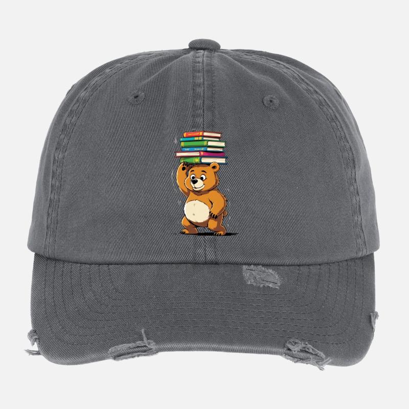 Lernbär mit Bücherstapeln Flexfit Vintage Destroyed Cap