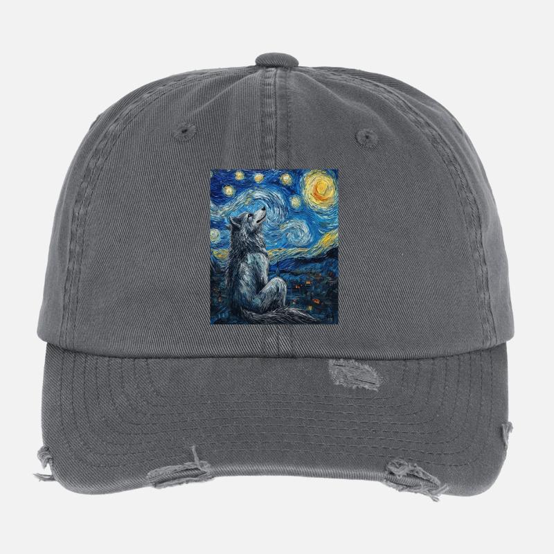 Wolf Van Gogh Style Casquette vintage effet usé Flexfit