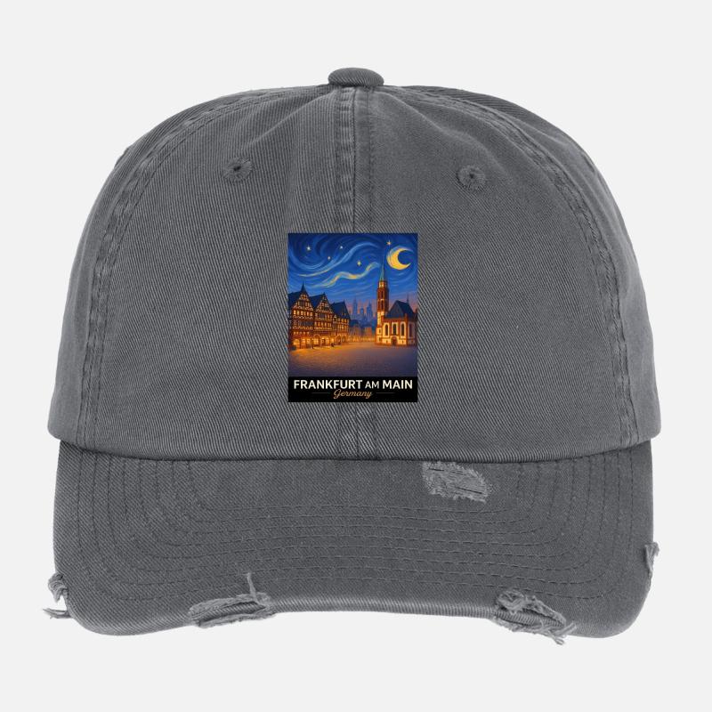 Francfort-sur-le-Main Vue nocturne Casquette vintage effet usé Flexfit