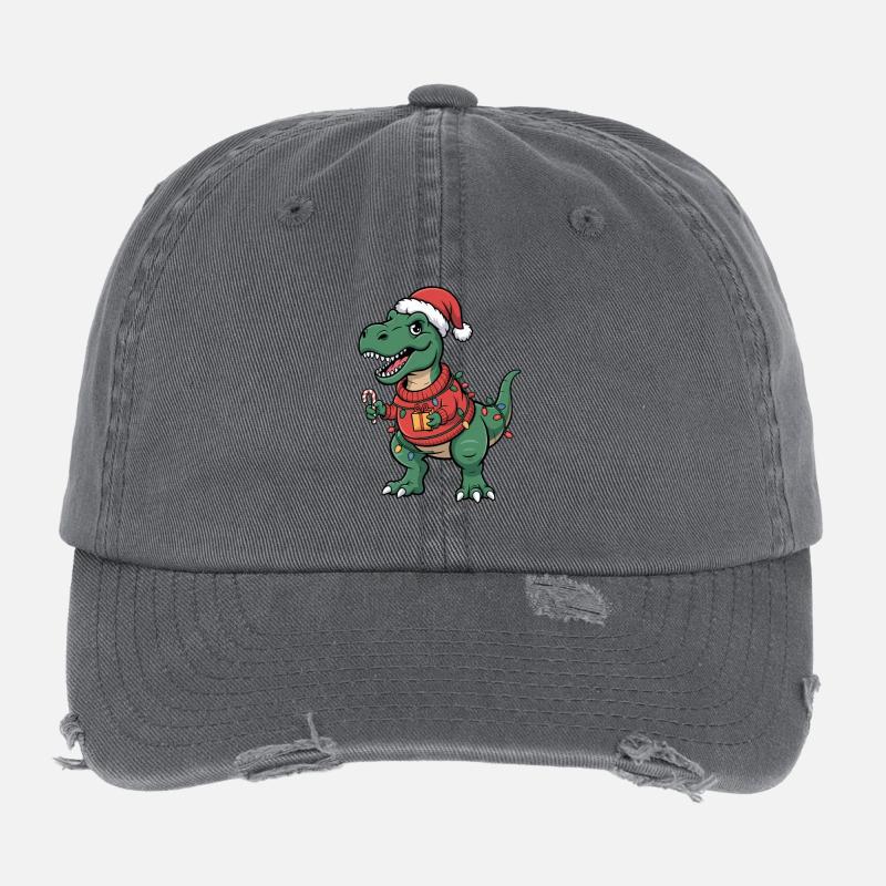 Weihnachts-T-Rex im Sweater Flexfit Vintage Destroyed Cap
