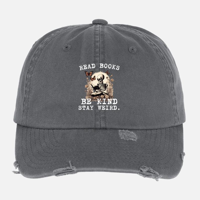 Reading Skeleton Be Kind Stay Weird Flexfit Vintage Destroyed Cap