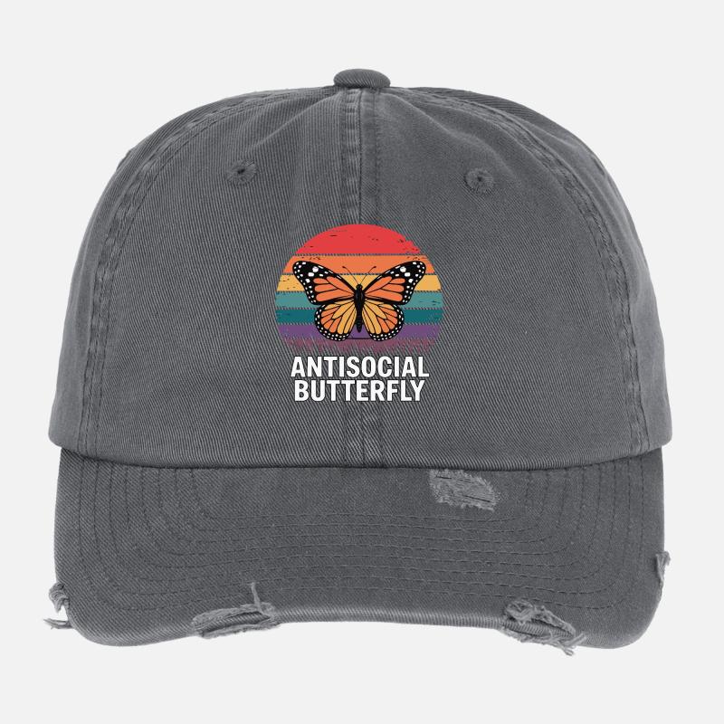 Papillon antisocial - Retro Schmetterling Casquette vintage effet usé Flexfit