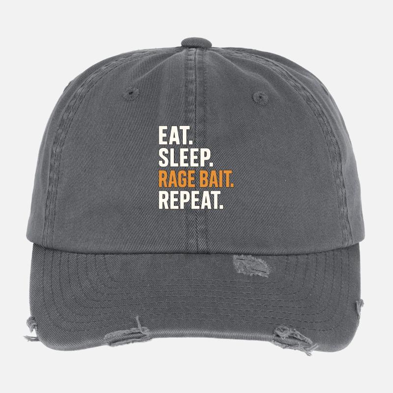 Eat Sleep Rage Bait Repeat, Lustiges Meme Flexfit Vintage Destroyed Cap
