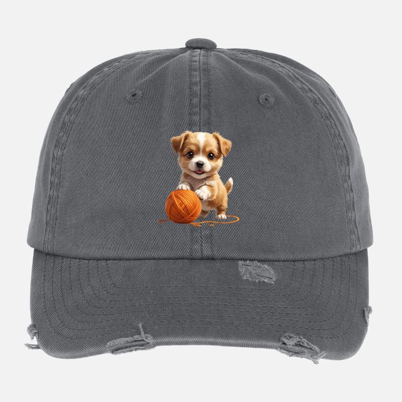 Cuddly dog with yarn ball Flexfit Vintage Destroyed Cap