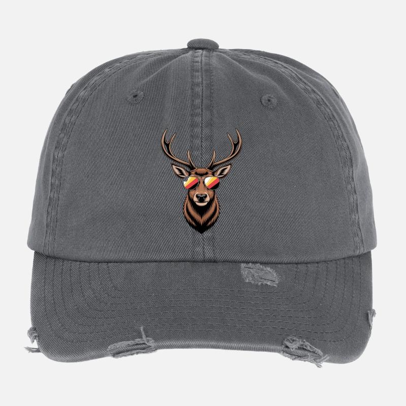 Cerf avec bois et lunettes de soleil Casquette vintage effet usé Flexfit