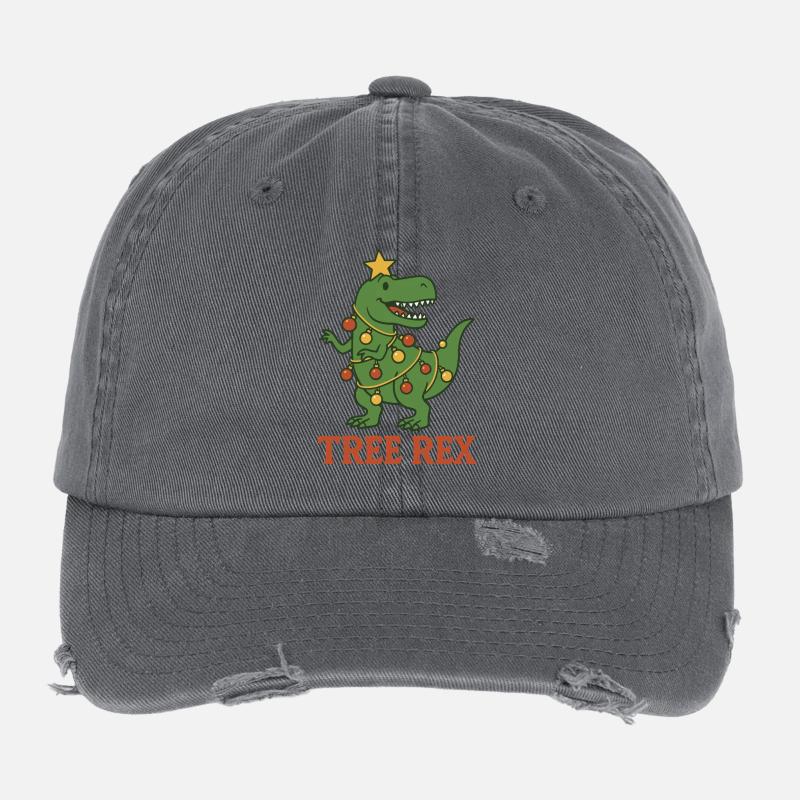 Tree Rex Dinosaur Christmas Fun Flexfit Vintage Destroyed Cap
