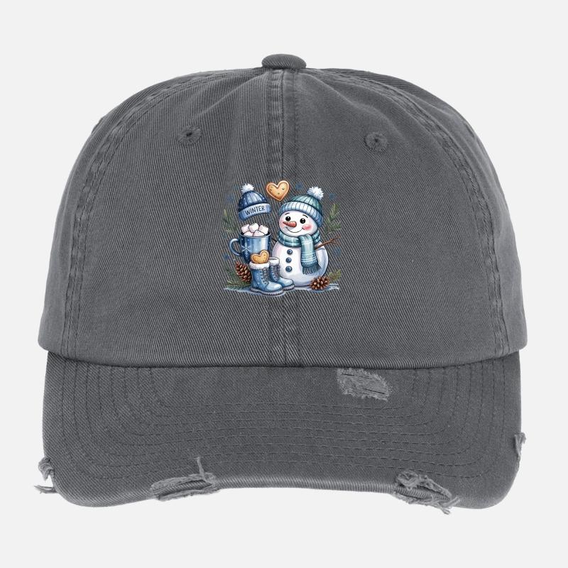 Winter Magic Snowman Cocoa Flexfit Vintage Destroyed Cap