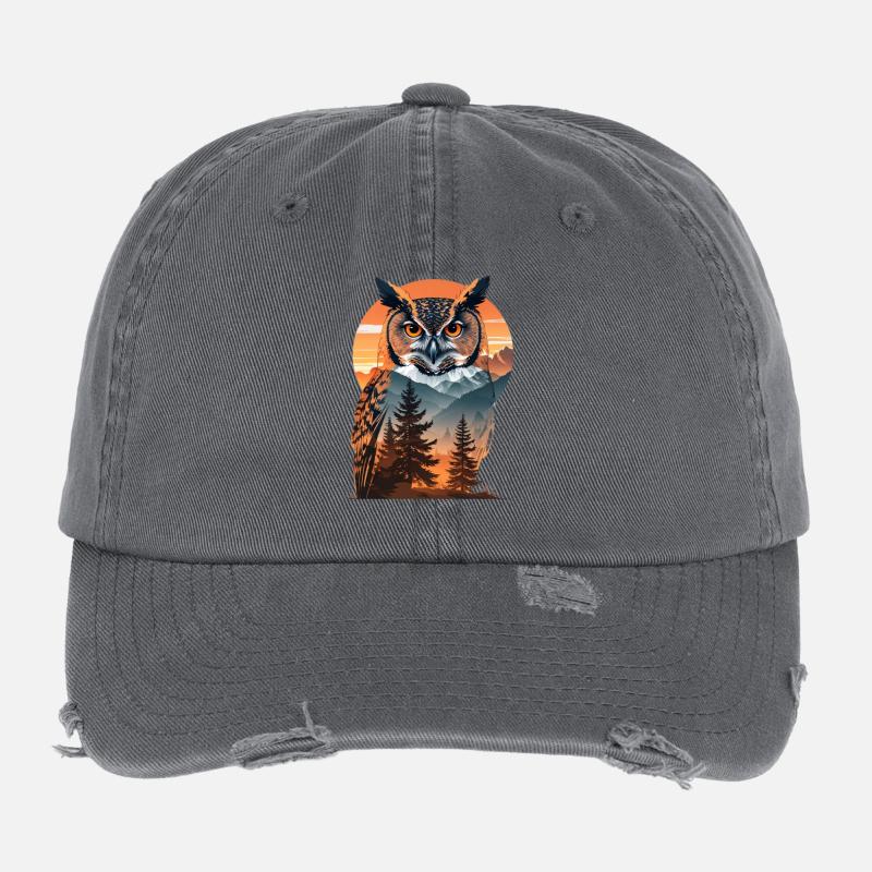 Wise owl in the evening light Flexfit Vintage Destroyed Cap