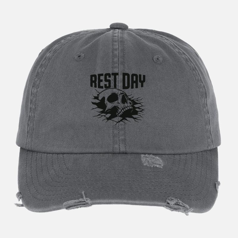 Rest Day Skull Graphic Tee Flexfit Vintage Destroyed Cap