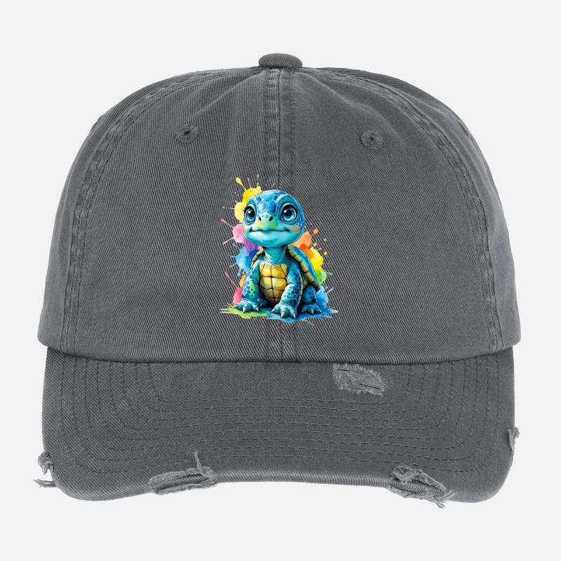 Bunte Schildkröte mit Farbspritzern Flexfit Vintage Destroyed Cap