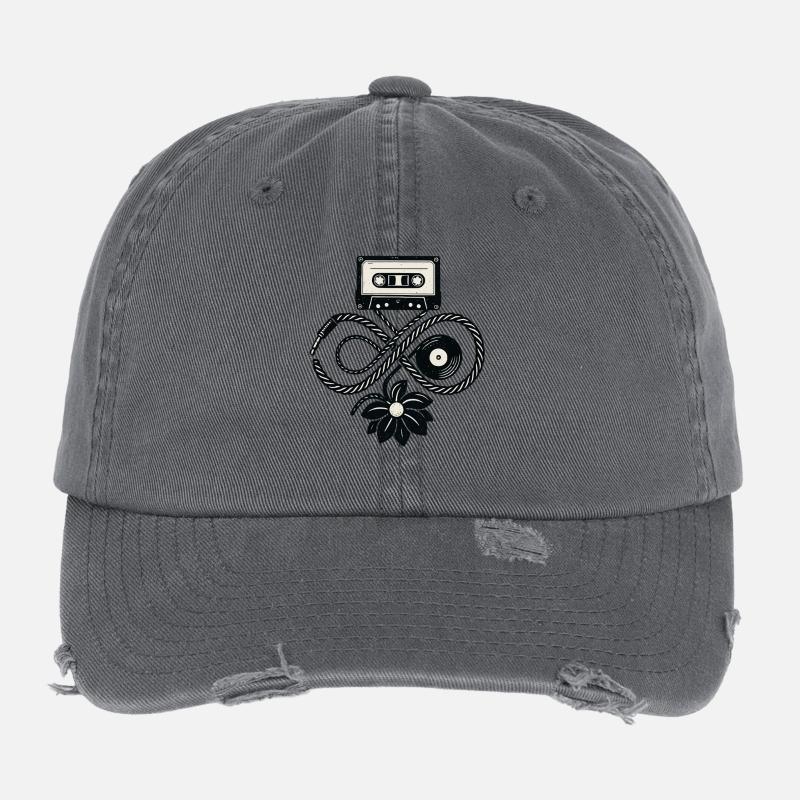 Musik Retro Kassette Vinyl Unendlichkeit Blume Flexfit Vintage Destroyed Cap