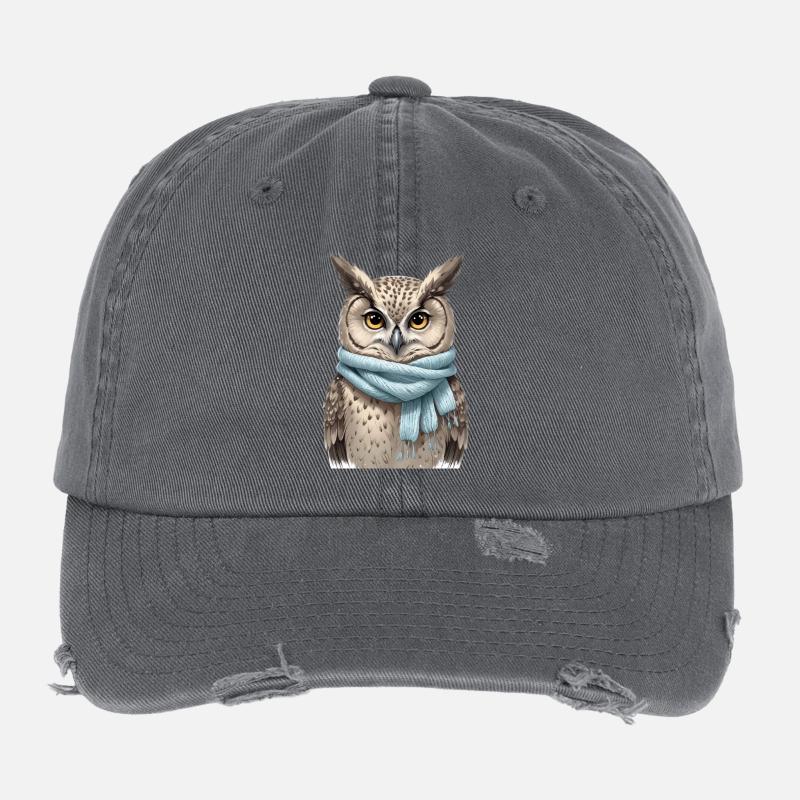 Hibou d’hiver avec écharpe bleue Casquette vintage effet usé Flexfit