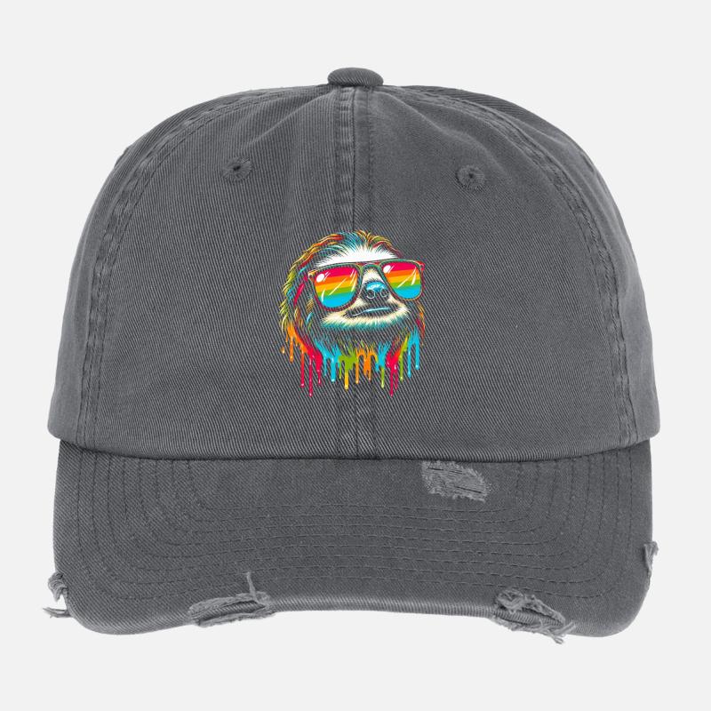 Sloth Sloth Art Lazy Sloth Fan Flexfit Vintage Destroyed Cap