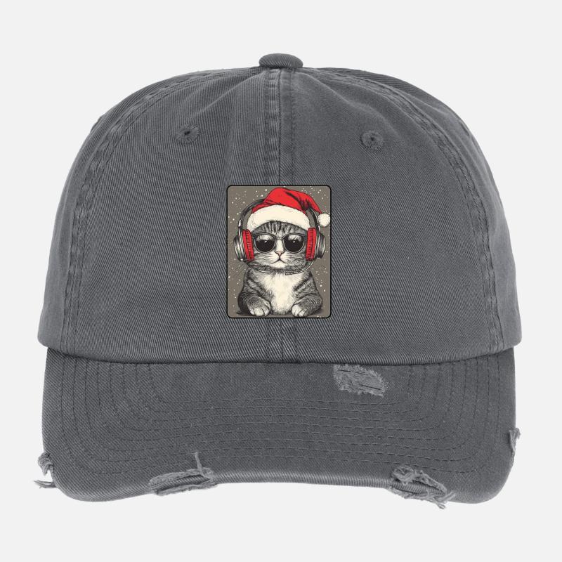 Chat cool avec lunettes de soleil Chapeau de Père Noël Casquette vintage effet usé Flexfit