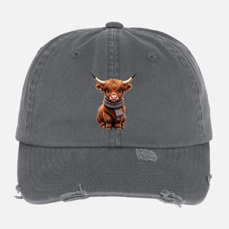 Cuddly cow with scarf Flexfit Vintage Destroyed Cap