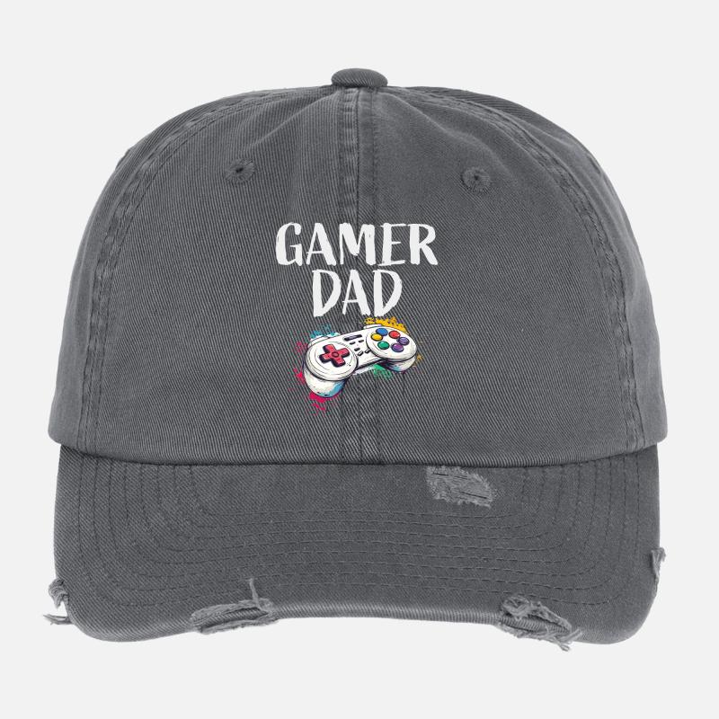 Gamer Dad Controller Art Flexfit Vintage Destroyed Cap