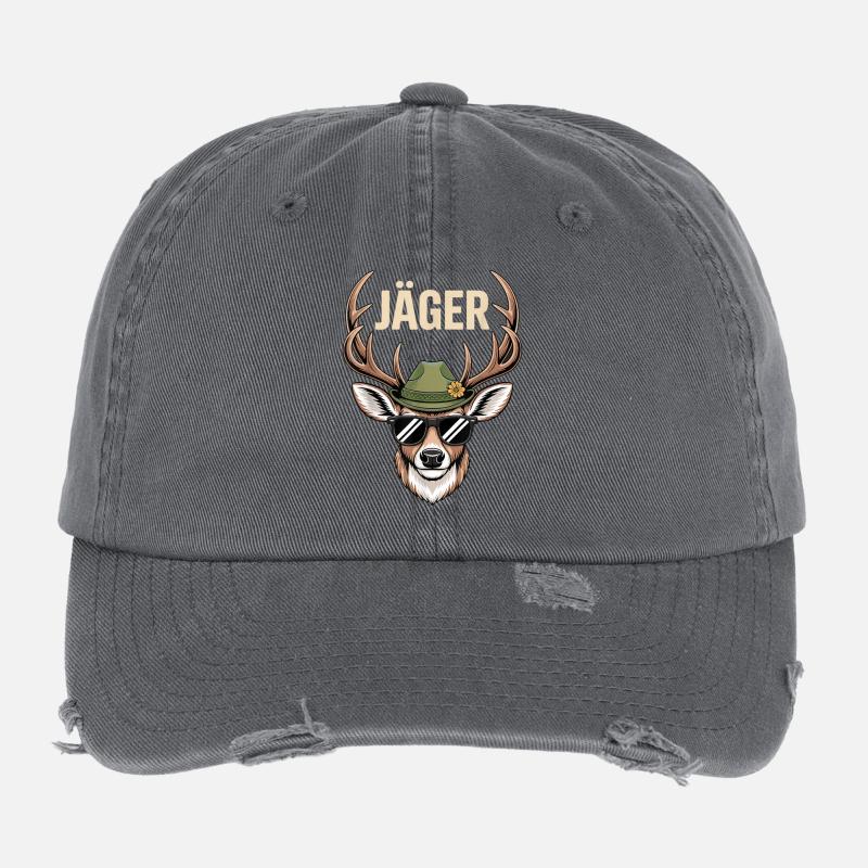Hunter Deer with Hat Sunglasses Flexfit Vintage Destroyed Cap