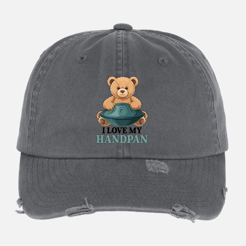 I Love My Handpan Teddy Bear Flexfit Vintage Destroyed Cap