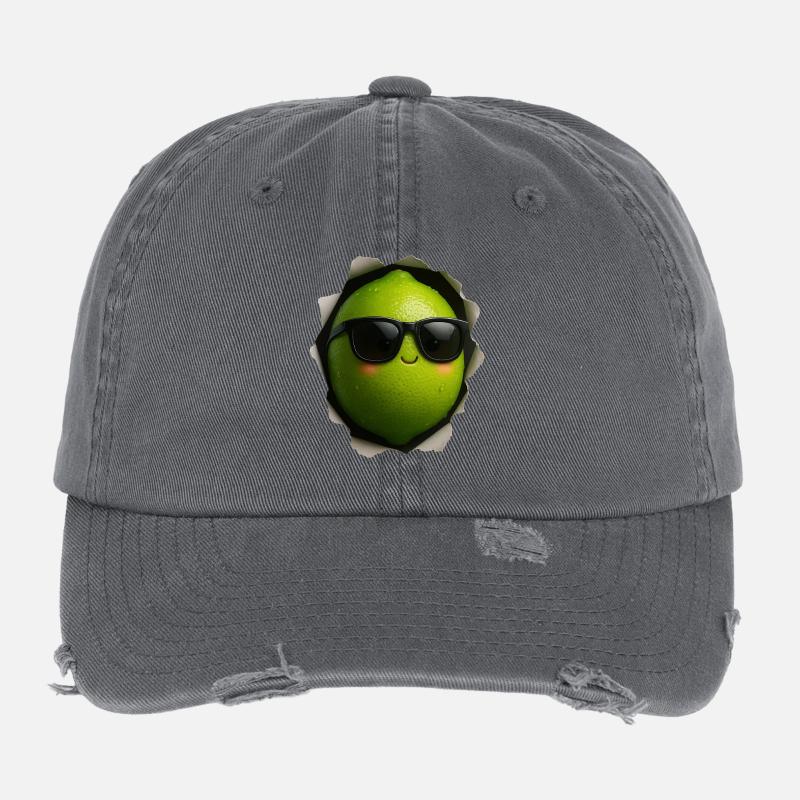 Limette mit Sonnenbrille Maskottchen Flexfit Vintage Destroyed Cap