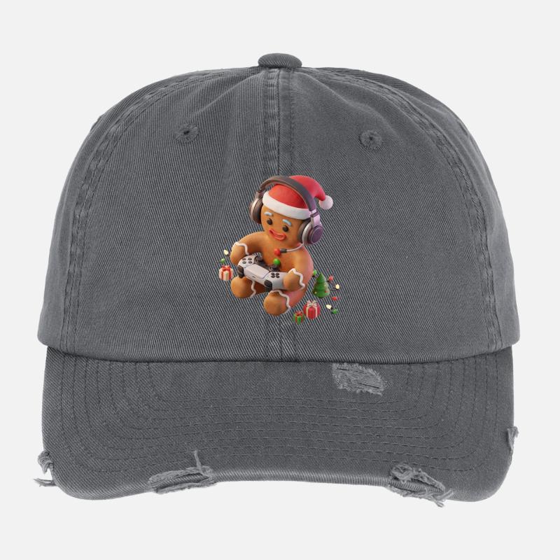 Fun Gingerbread Christmas Game Flexfit Vintage Destroyed Cap