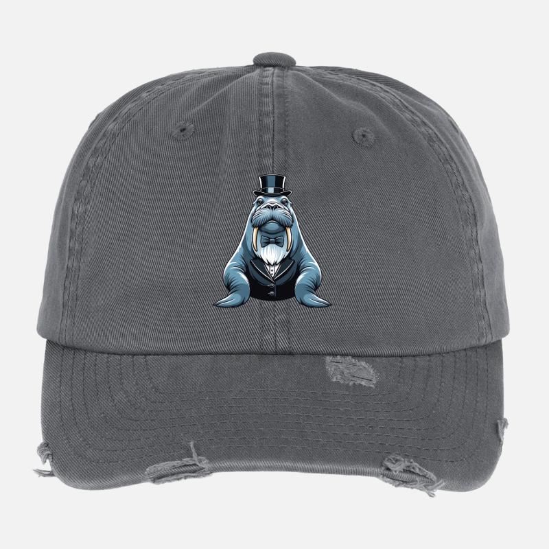 Elegant walrus in tuxedo Flexfit Vintage Destroyed Cap