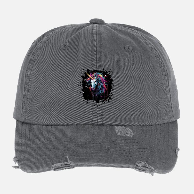 Farbsplatter Einhorn Kunst Flexfit Vintage Destroyed Cap