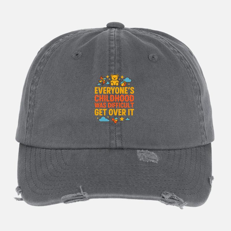 Over ItBold Childhood Struggle Message Flexfit Vintage Destroyed Cap