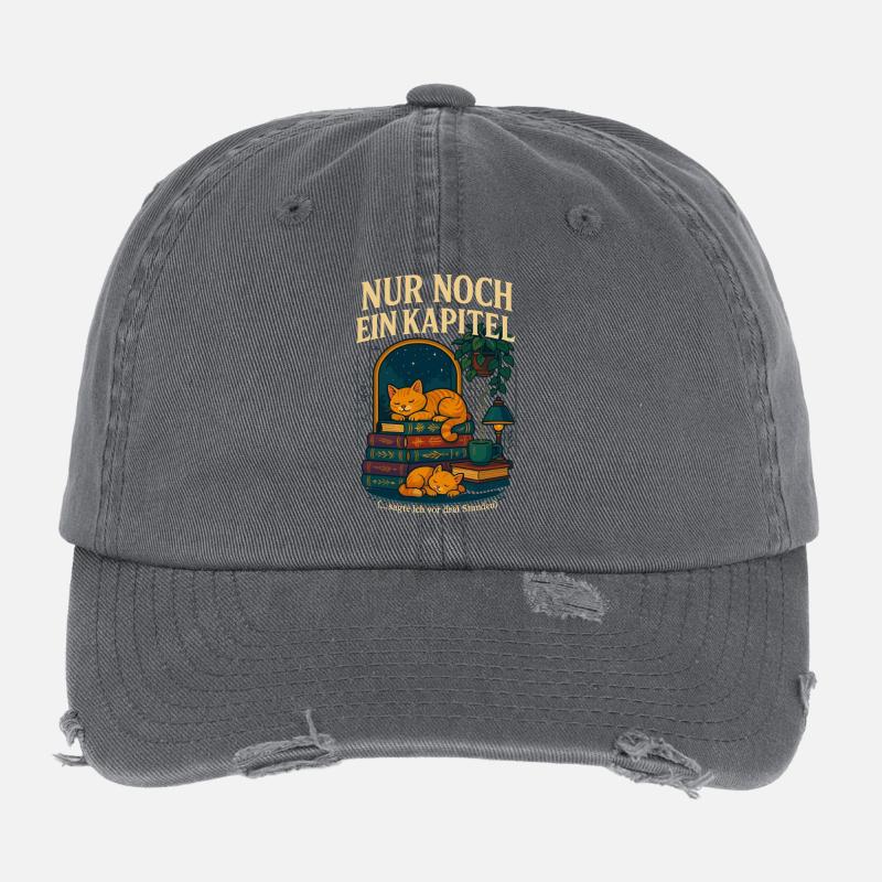Reading Cat Bookworm, Only One More Chapter Flexfit Vintage Destroyed Cap