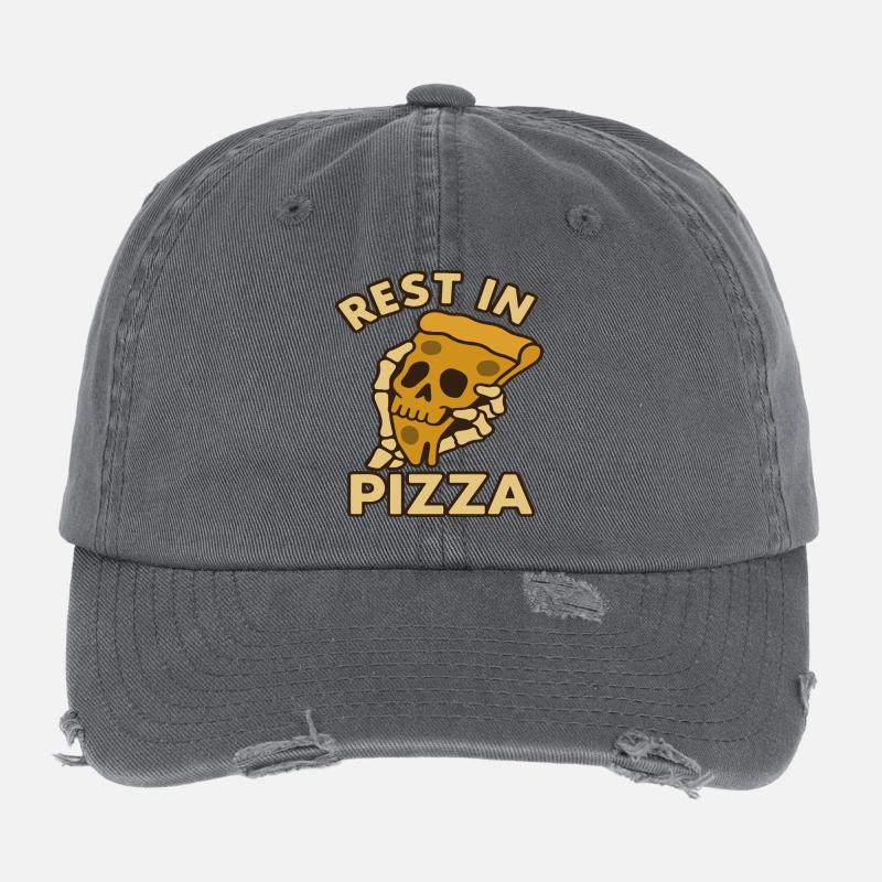 Rest In Pizza Skull Design Drôle de Nourriture Casquette vintage effet usé Flexfit