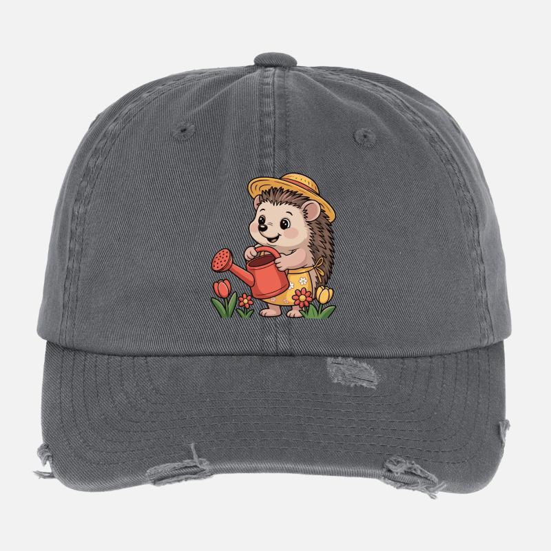 Gärtner-Igel mit Strohhut Flexfit Vintage Destroyed Cap