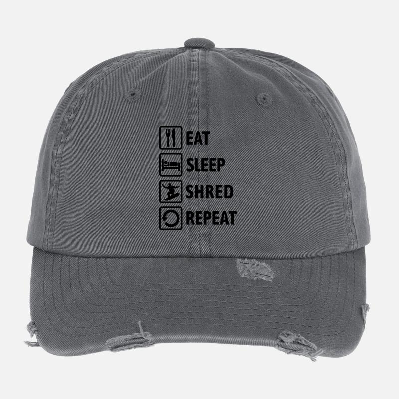 Eat Sleep Shred Repeat - Snowboarding Flexfit Vintage Destroyed Cap