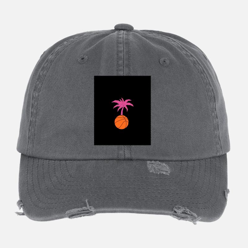 Palm tree and ball on black background Flexfit Vintage Destroyed Cap